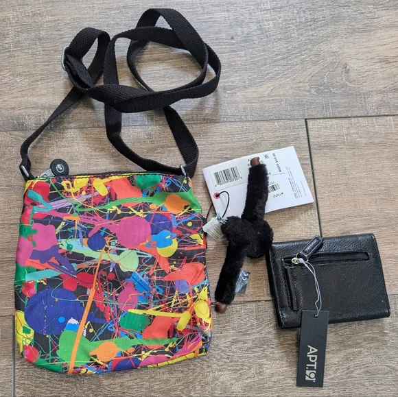 Kipling Purse Bag Handbag Colorful Tie Dye Shoulder Strap Wallet Bundle NWT - Picture 2 of 5